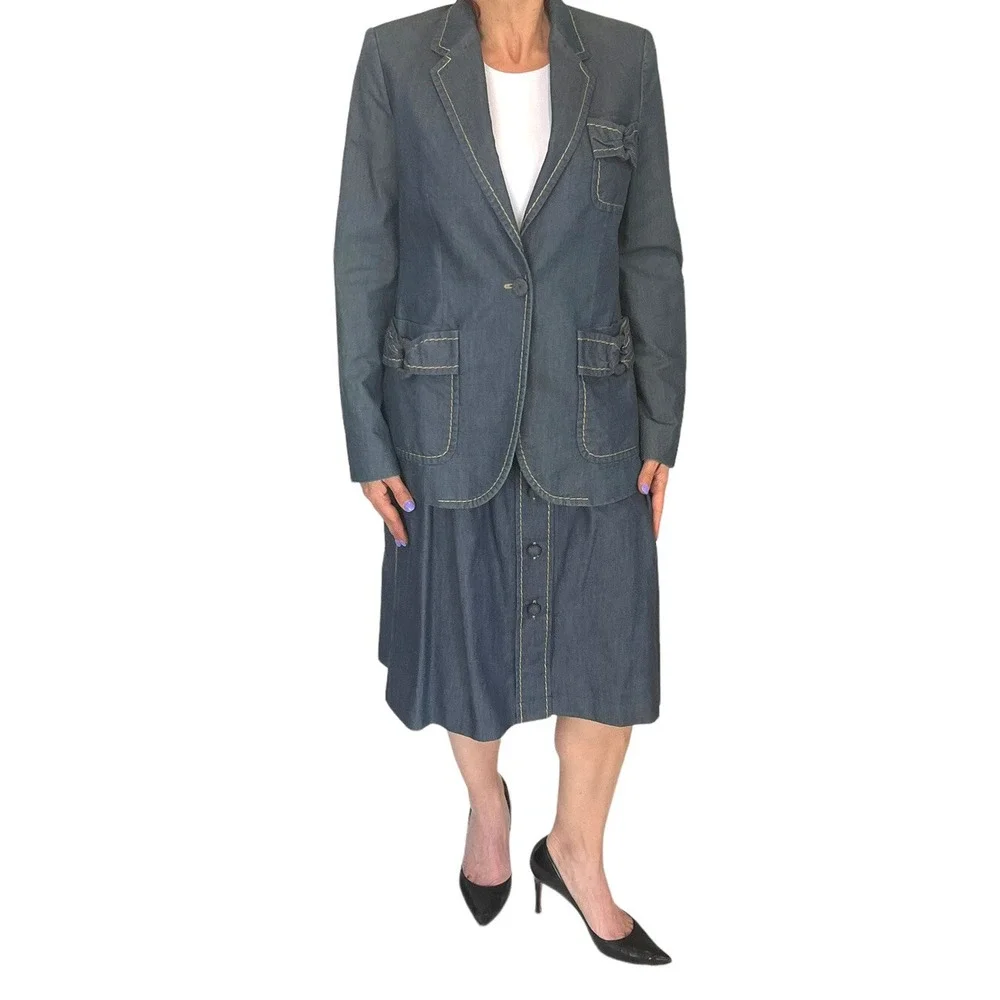 VIKTOR & ROLF Chambray Cotton  Denim 2 Piece Skirt Suit 40/8